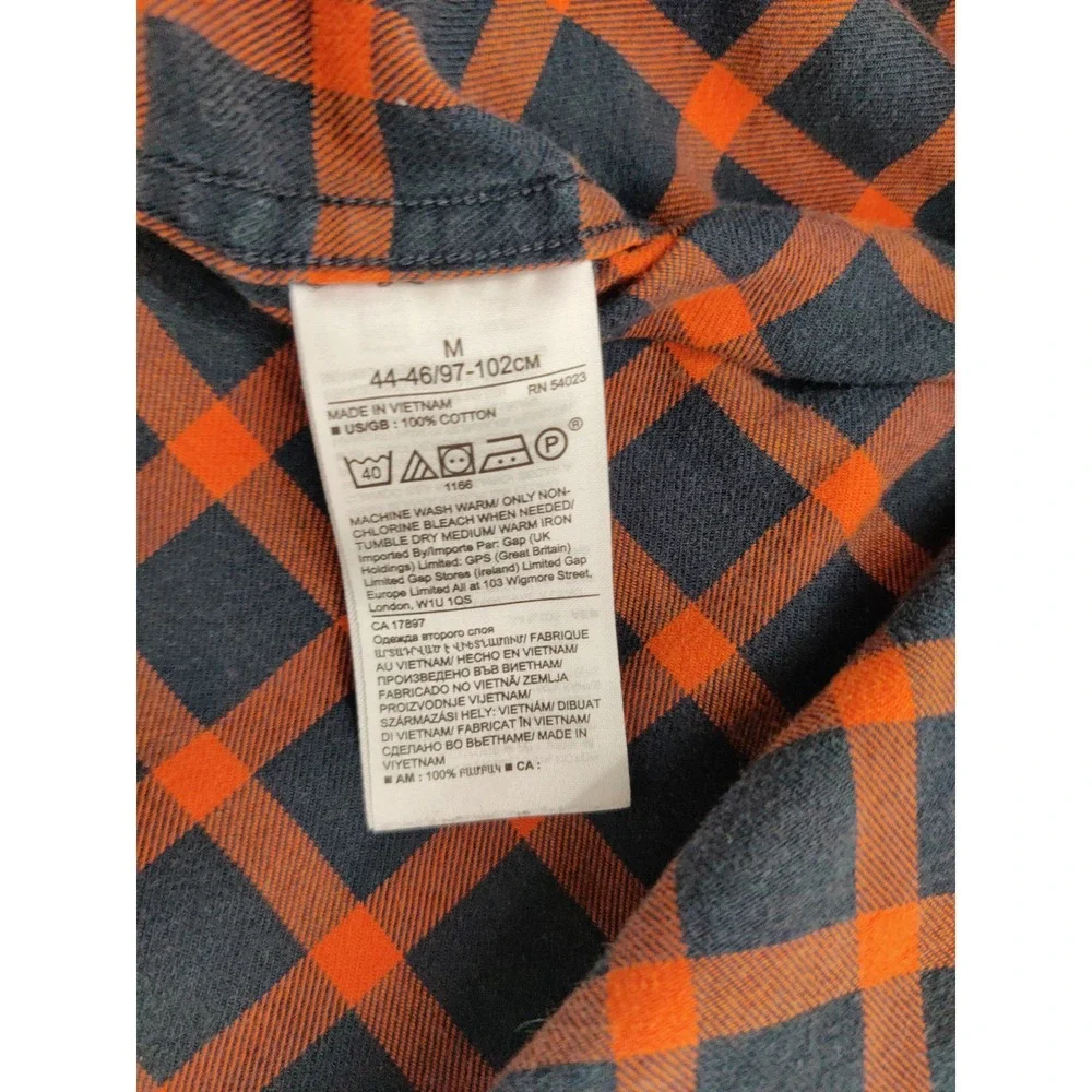 Banana Republic Mens Luxe Flannel Shirt MED Untucked Slim Fit Navy Orange Plaid